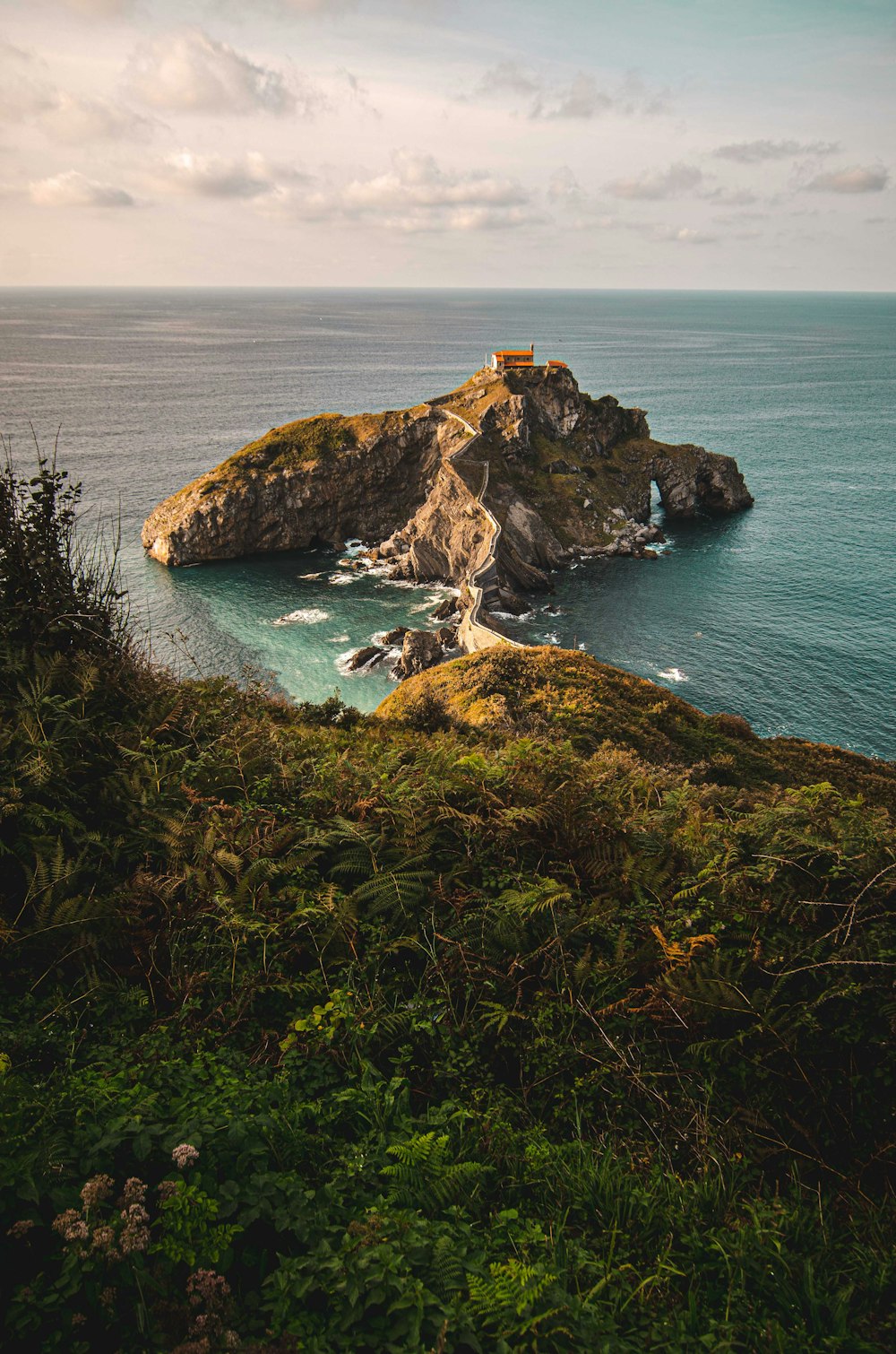 brown and green mountain beside blue sea during daytime