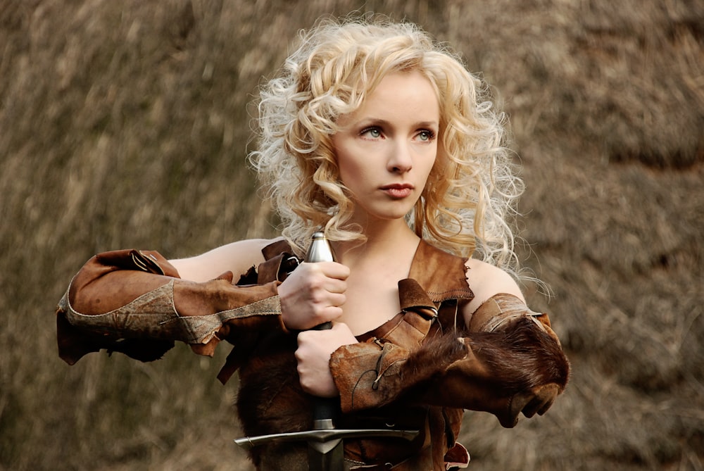 woman in brown leather boots