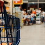 blue shopping cart on street during daytime