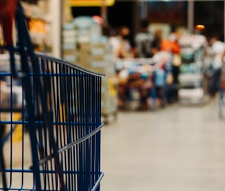 blue shopping cart on street during daytime