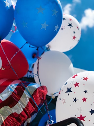 white blue and red balloons