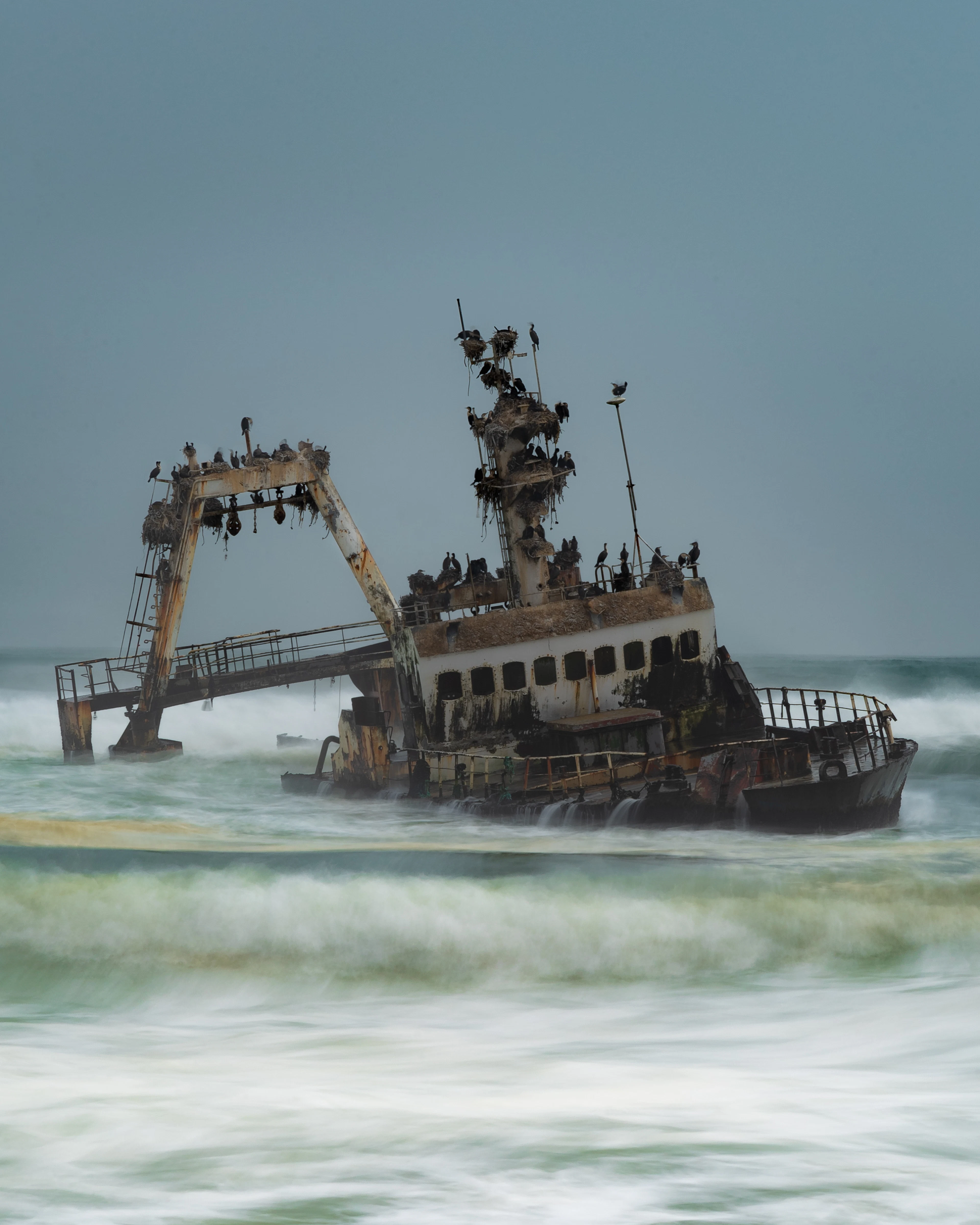 The wreck of a fishing vessel in the surf off Namibia's Skeleton Coast