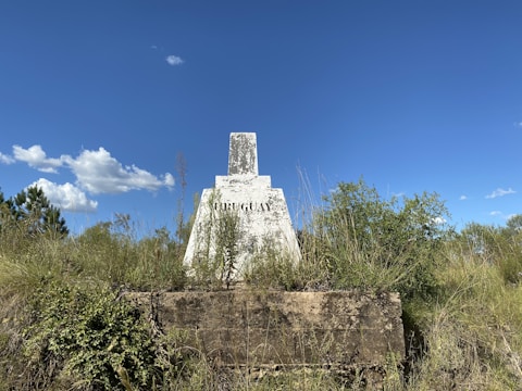 Close-up of a lot boundary marker with natural Panamanian landscape.