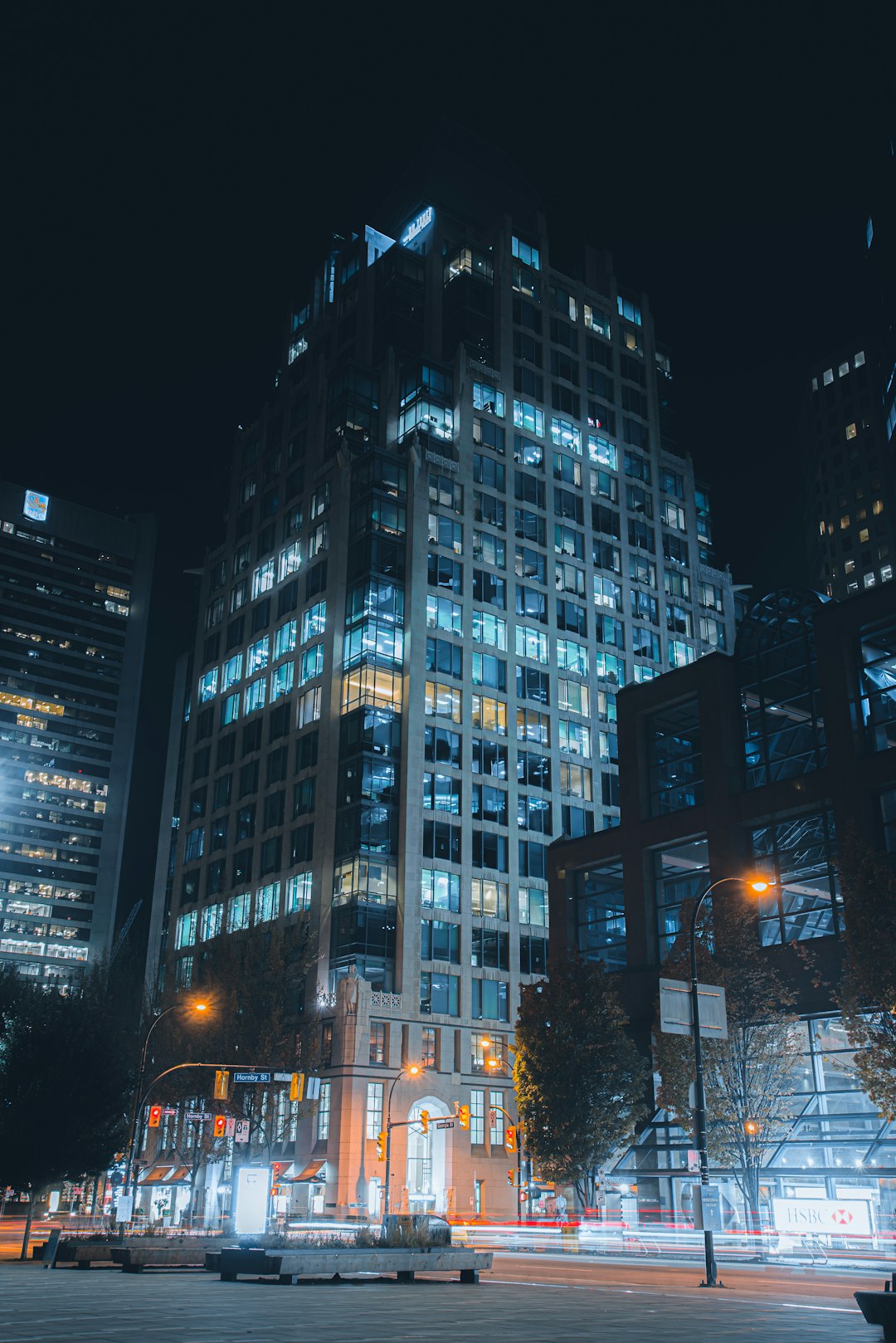 white and black concrete building during night time