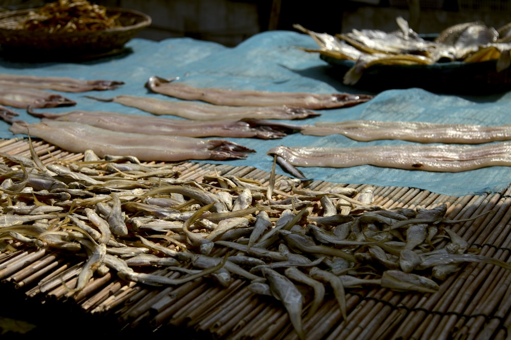 brown fish on blue table