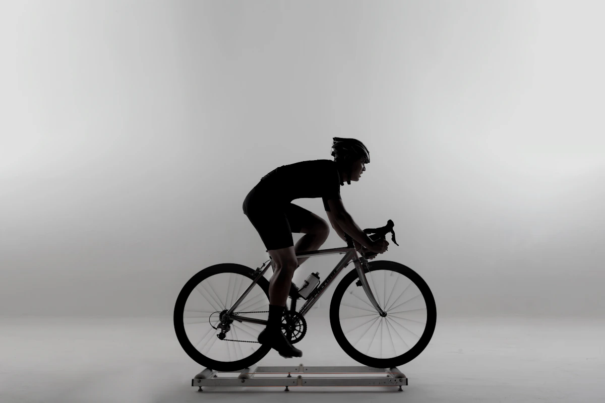 Cyclist on indoor trainer setup
