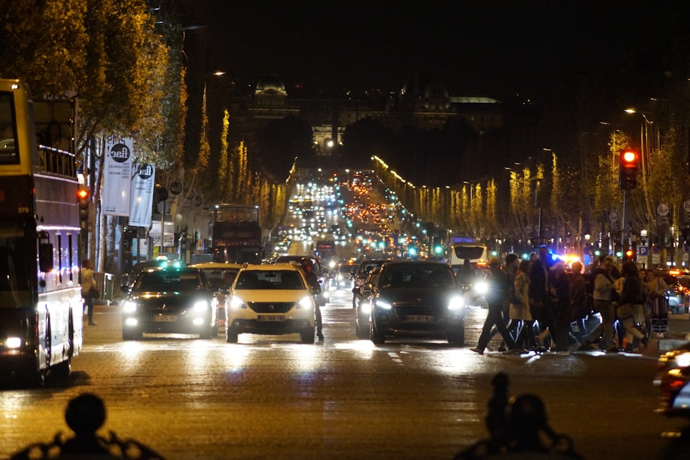 people walking on street during night time