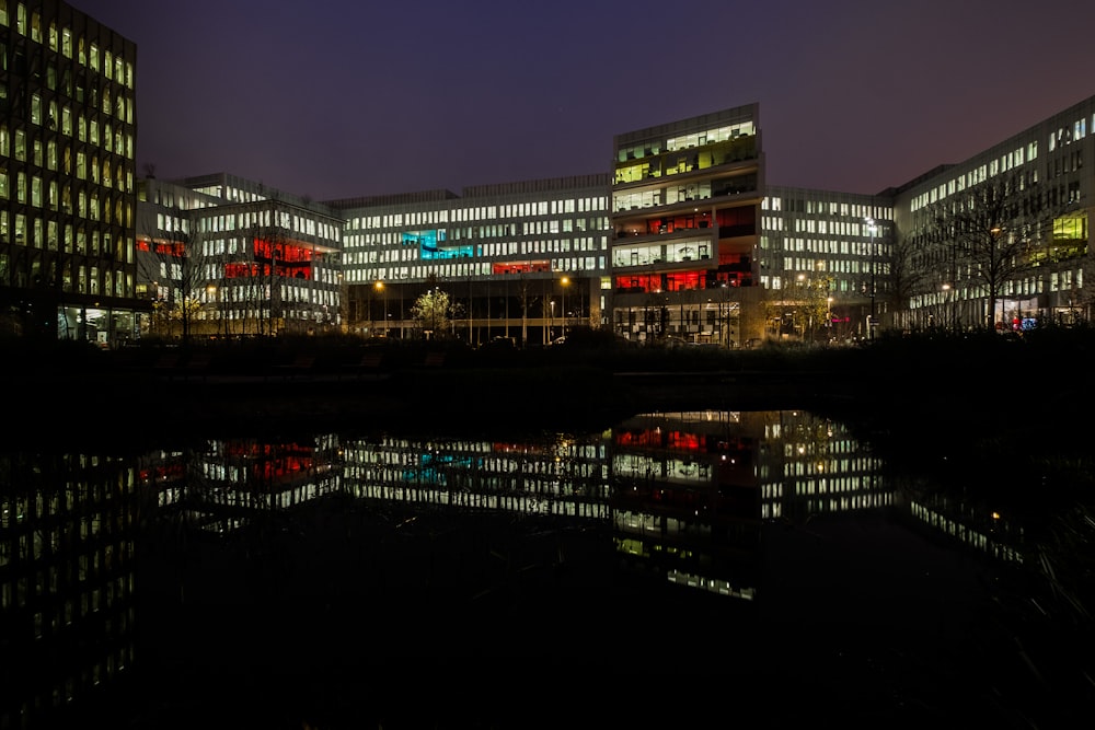 city skyline during night time