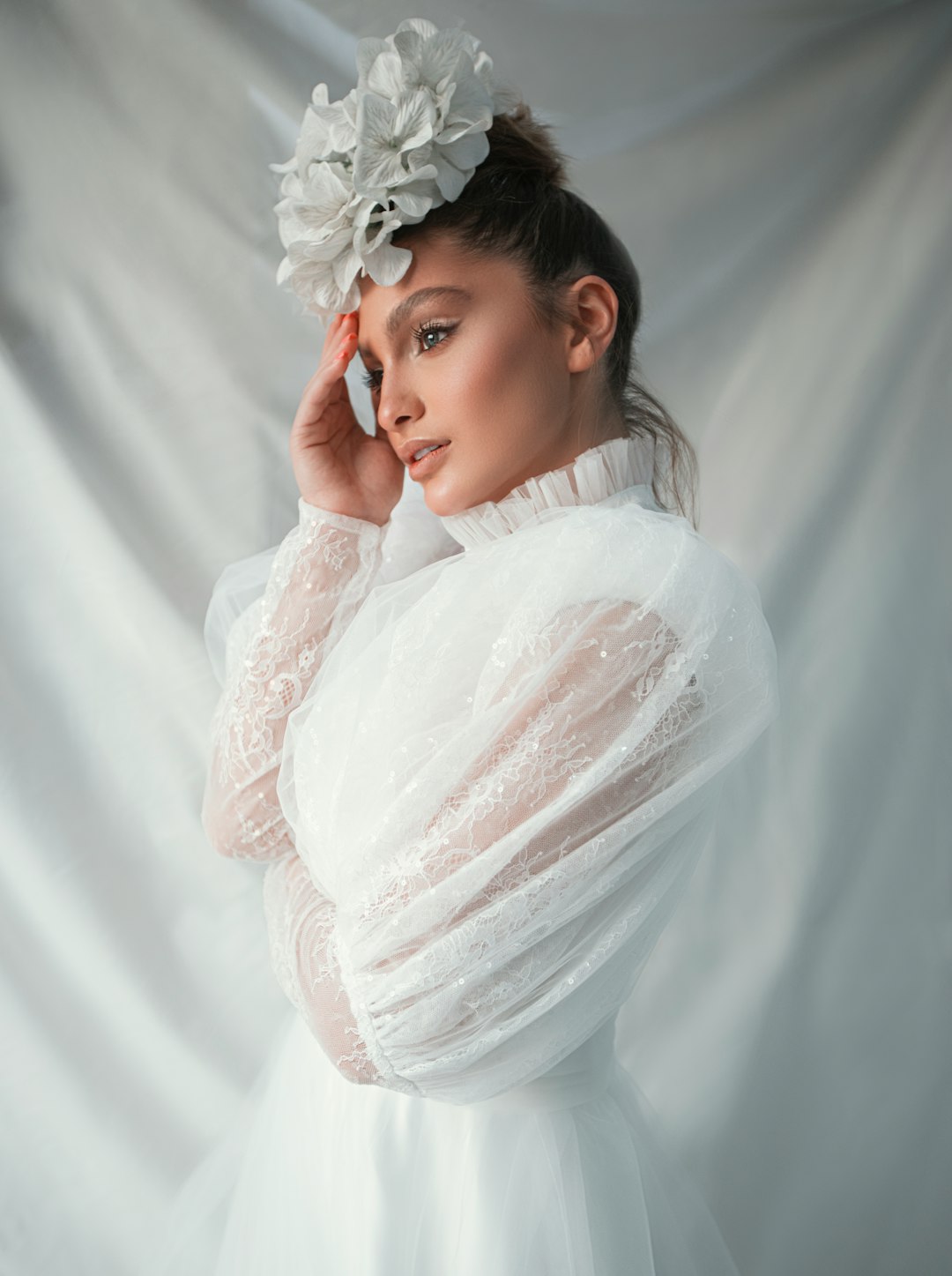 woman in white floral dress