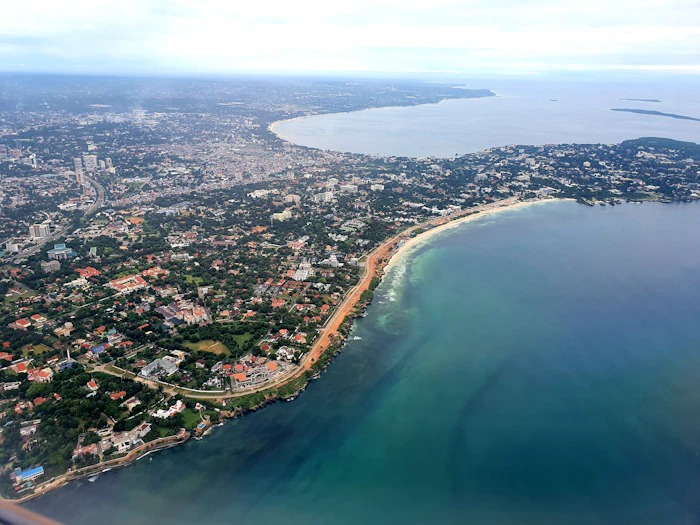 Aerial view of Dar es Salaam buildings and water
