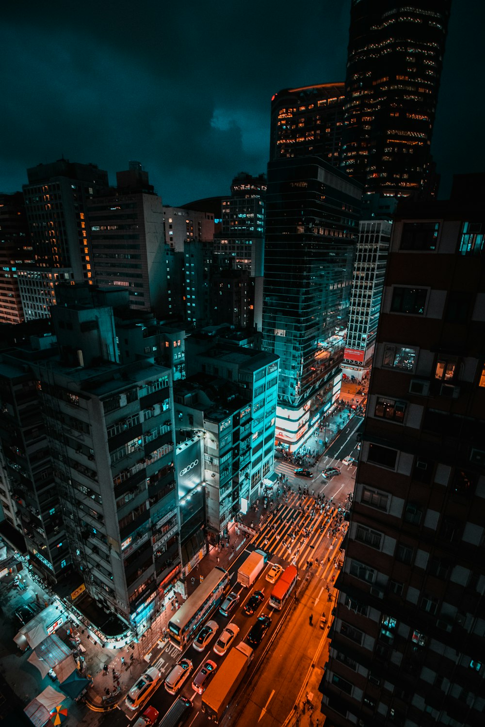 high rise buildings during night time