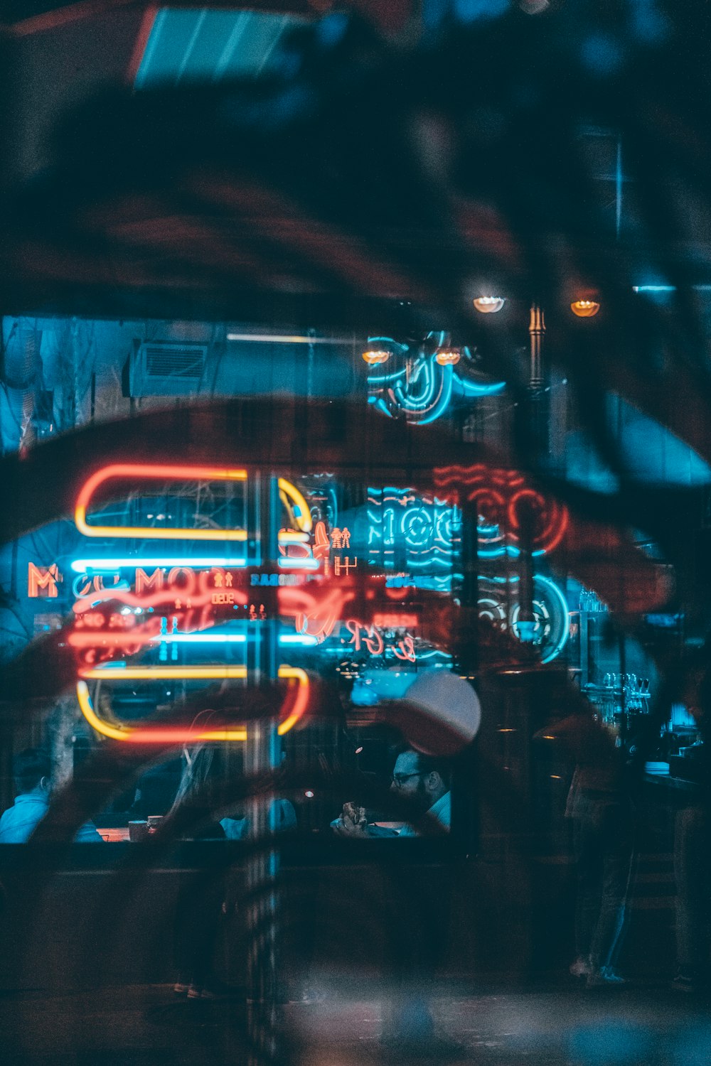 blue and red neon light signage