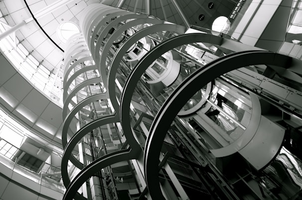 white metal spiral staircase inside building