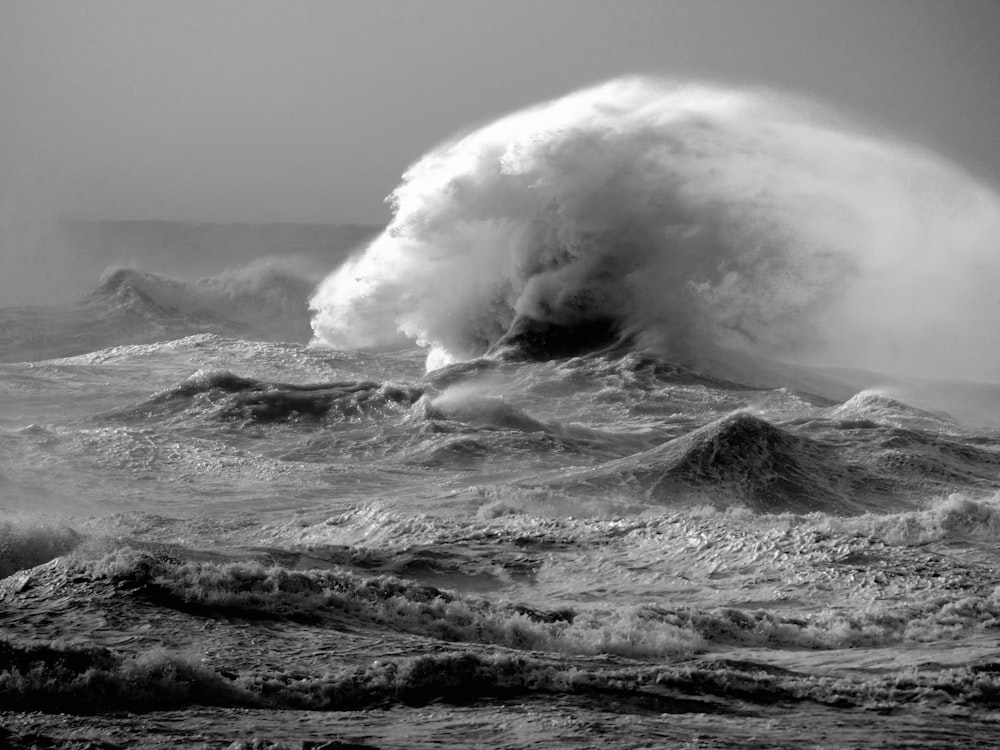 foto in scala di grigi delle onde dell'oceano