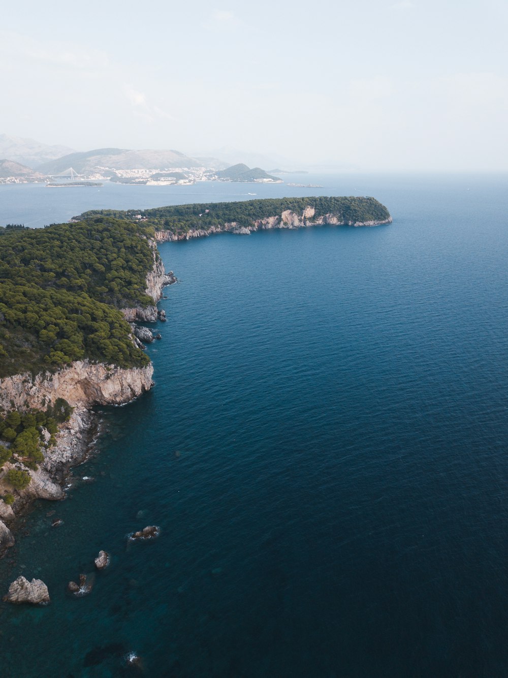 aerial view of green mountain beside body of water during daytime