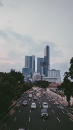 cars on road near city buildings during daytime