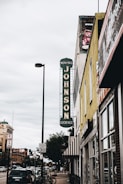 A street view featuring a vintage vertical sign that reads 'Johnson Storage Moving' on the side of a building. The surrounding area includes various storefronts, parked cars along the sidewalk, and a speed limit sign indicating 30 mph. A painted teddy bear mural can be seen near the top of one building, and the sky is overcast, adding a muted tone to the scene.