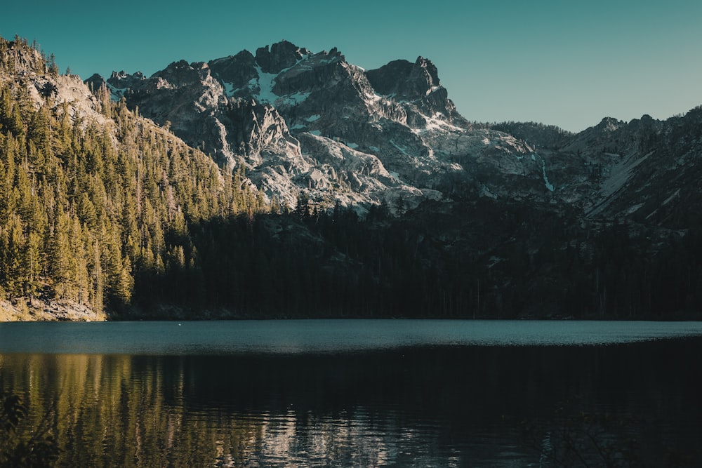 lac près des arbres et de la montagne