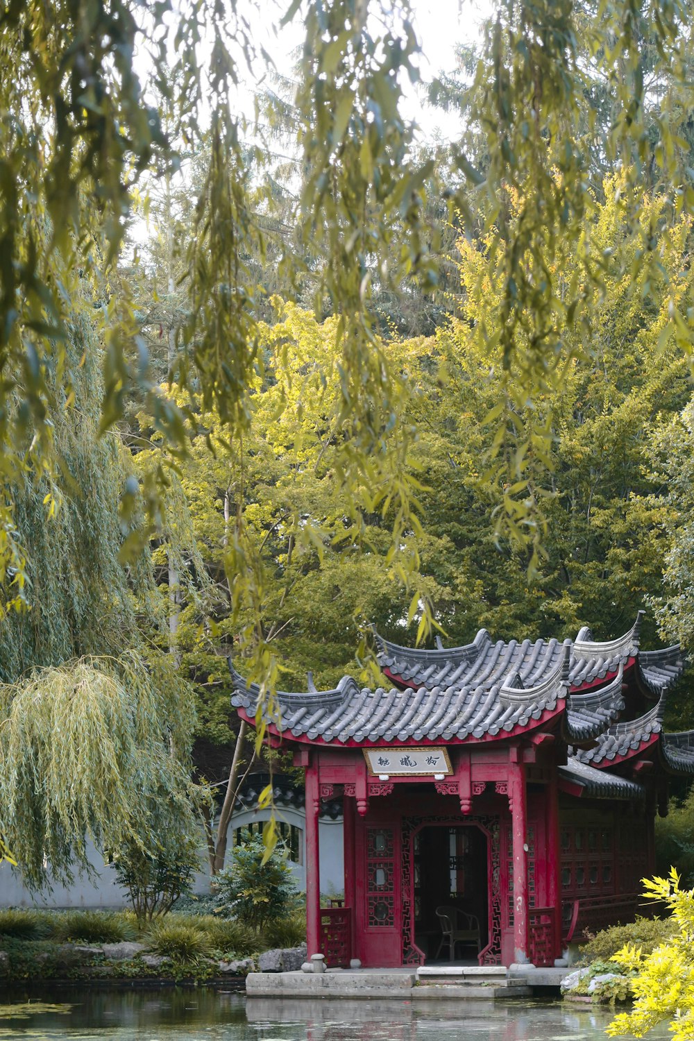 red and white wooden house surrounded by green trees during daytime