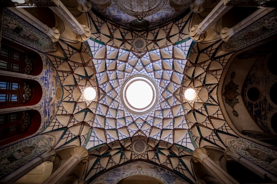 blue and brown floral ceiling in Borujerdiha Historical House Iran