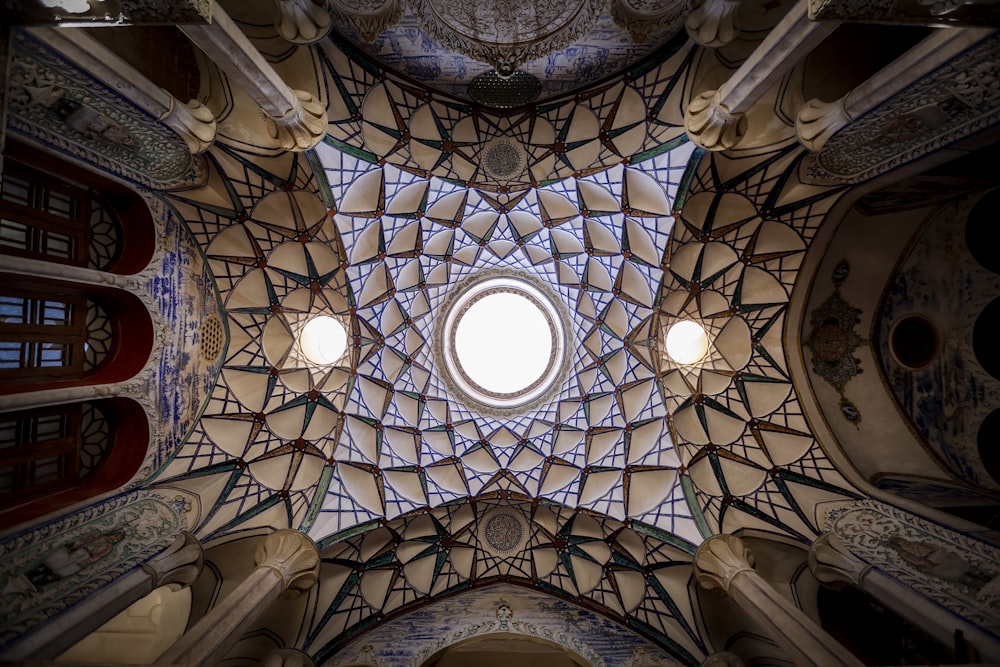 blue and brown floral ceiling