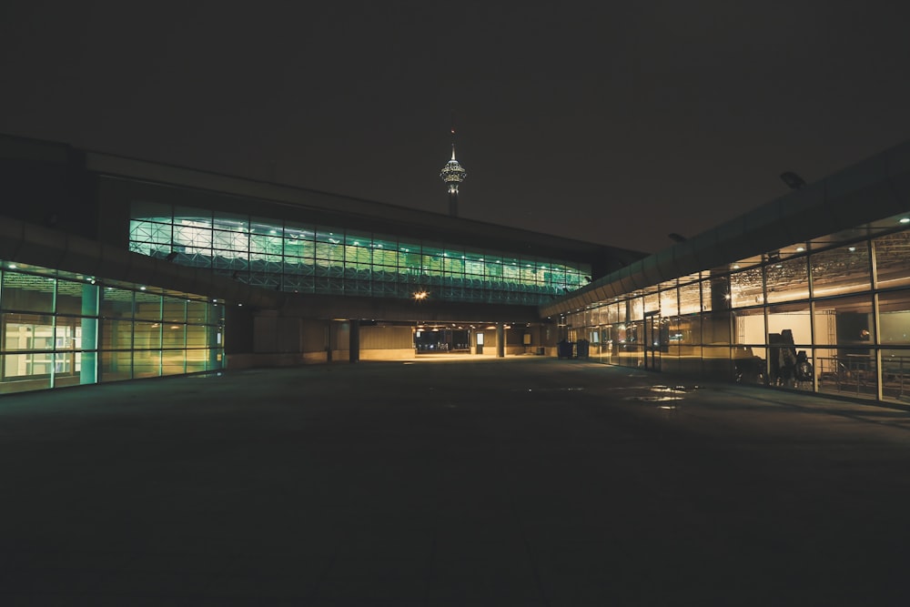 green and white building during night time