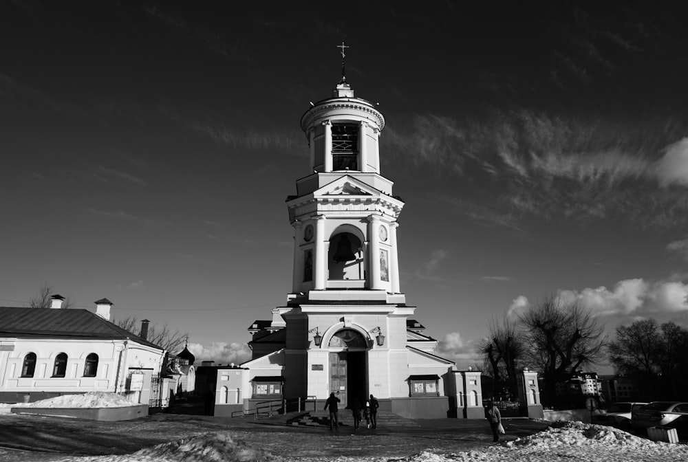 grayscale photo of concrete building