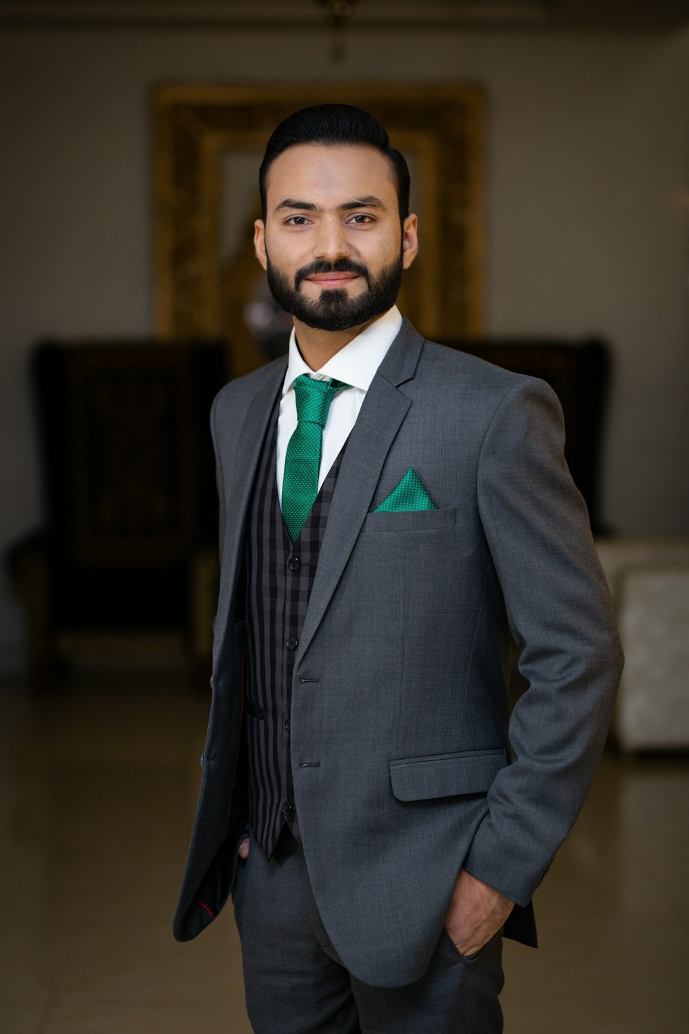 man in gray suit jacket