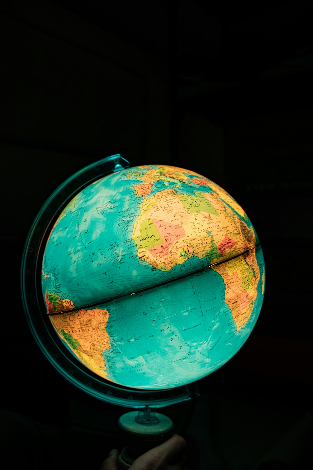 blue and brown desk globe