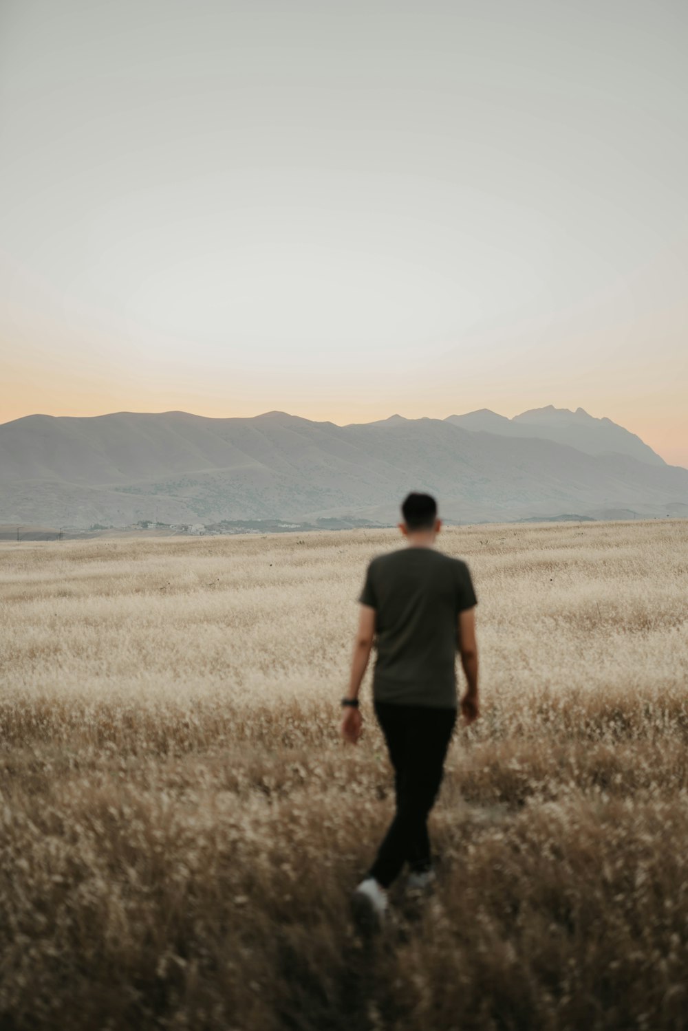 man in black t-shirt standing on brown grass field during daytime