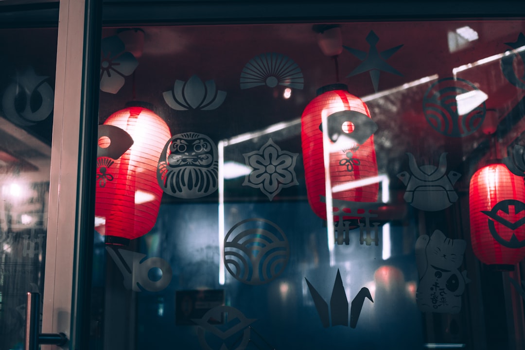 red and white hanging lantern