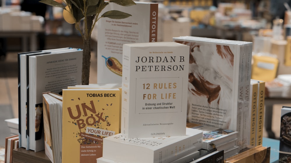 a bunch of books that are on a table