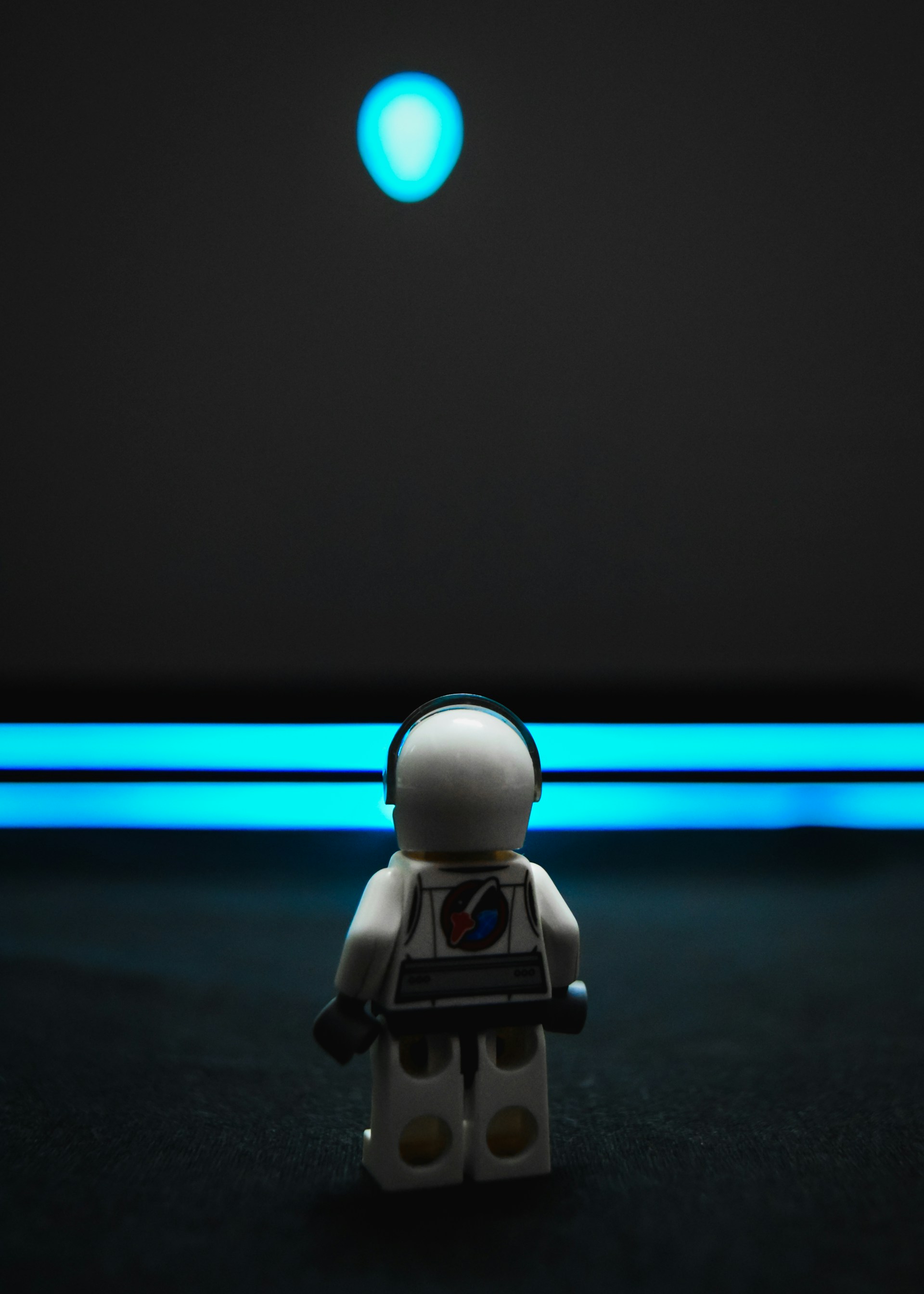 lego minifig with blue light
