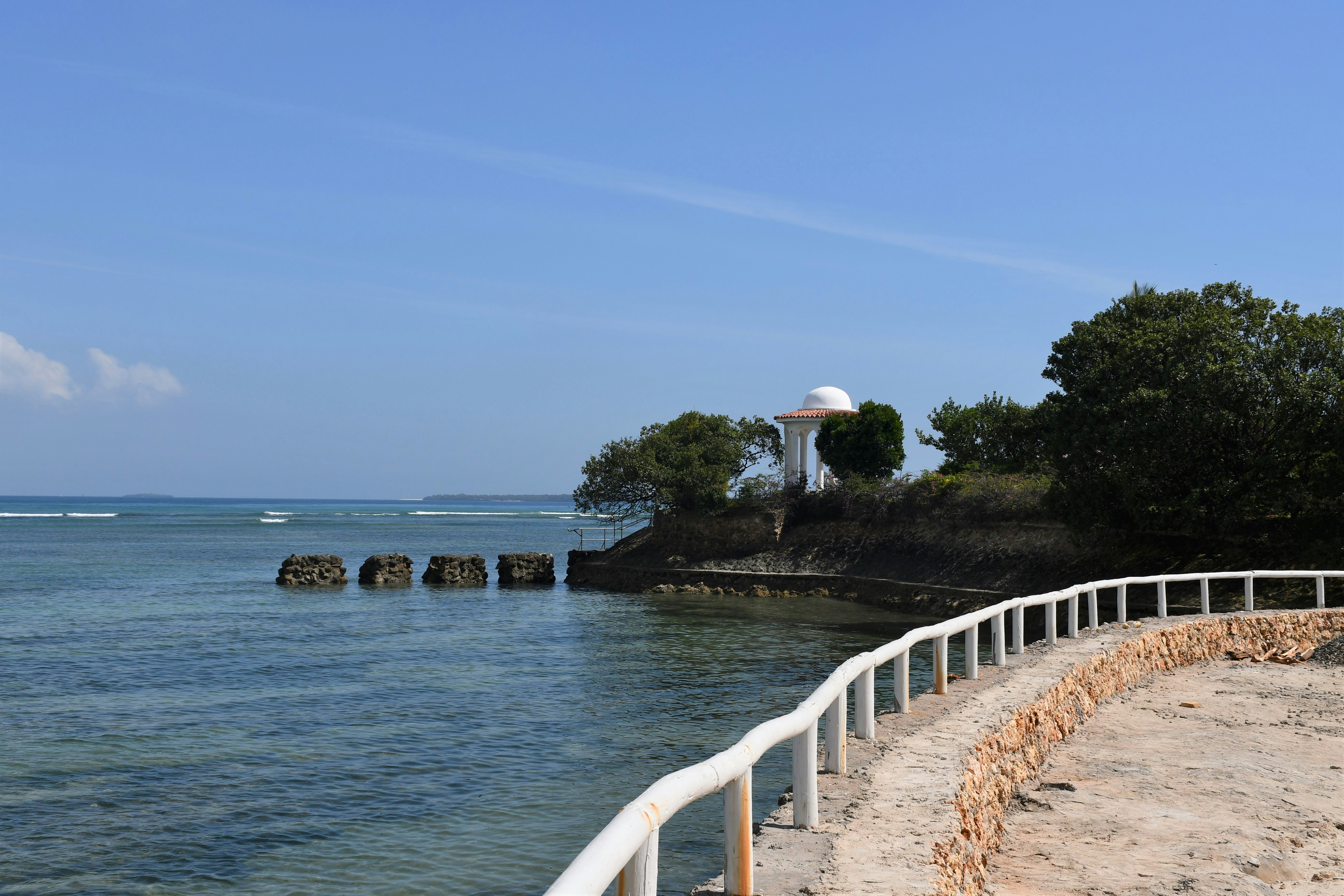 white wooden fence near body of water during daytime