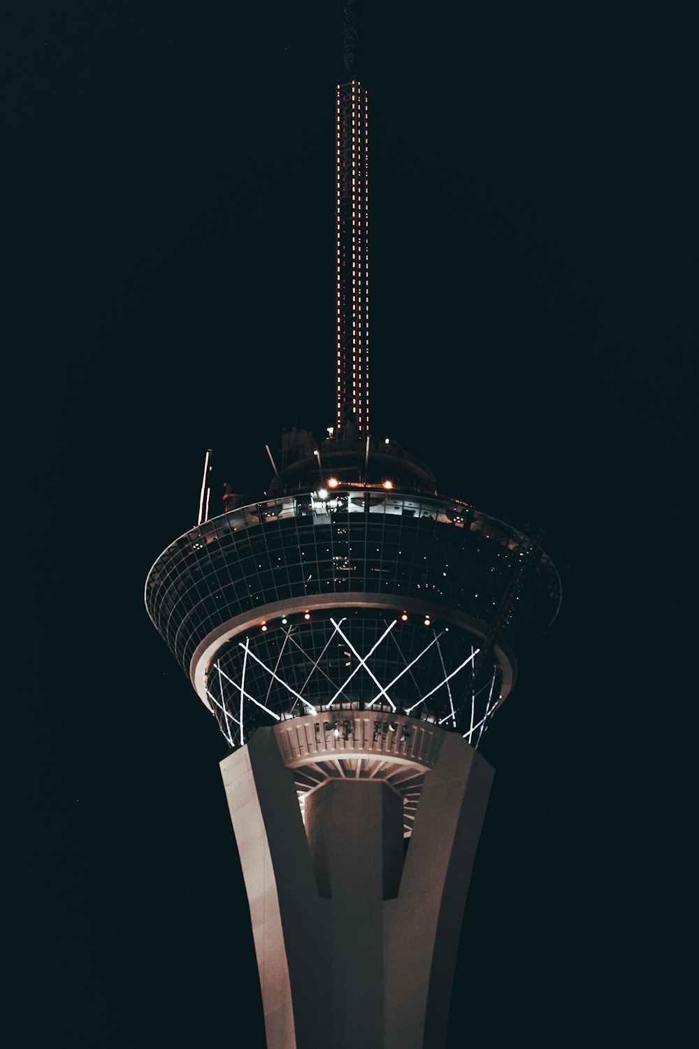 black and white tower during night time