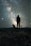silhouette of man and dog standing on rock during night time