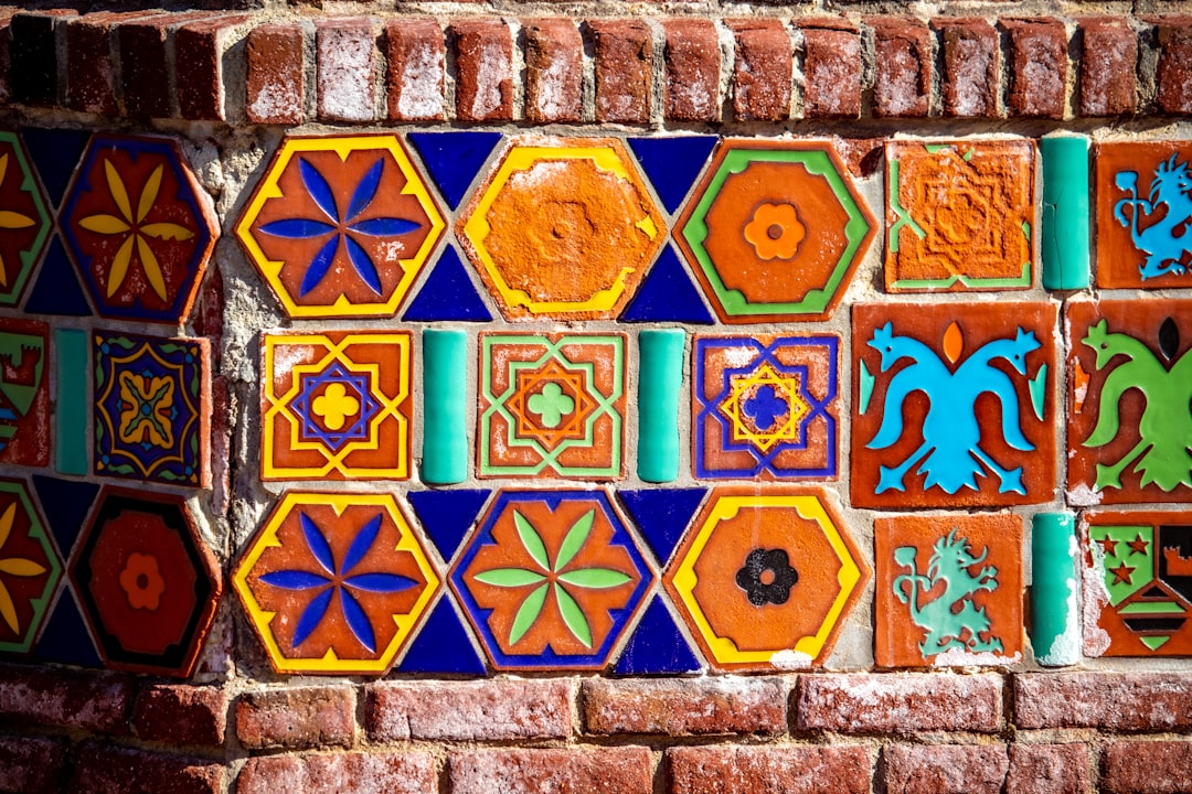 blue yellow and red floral wall decor,