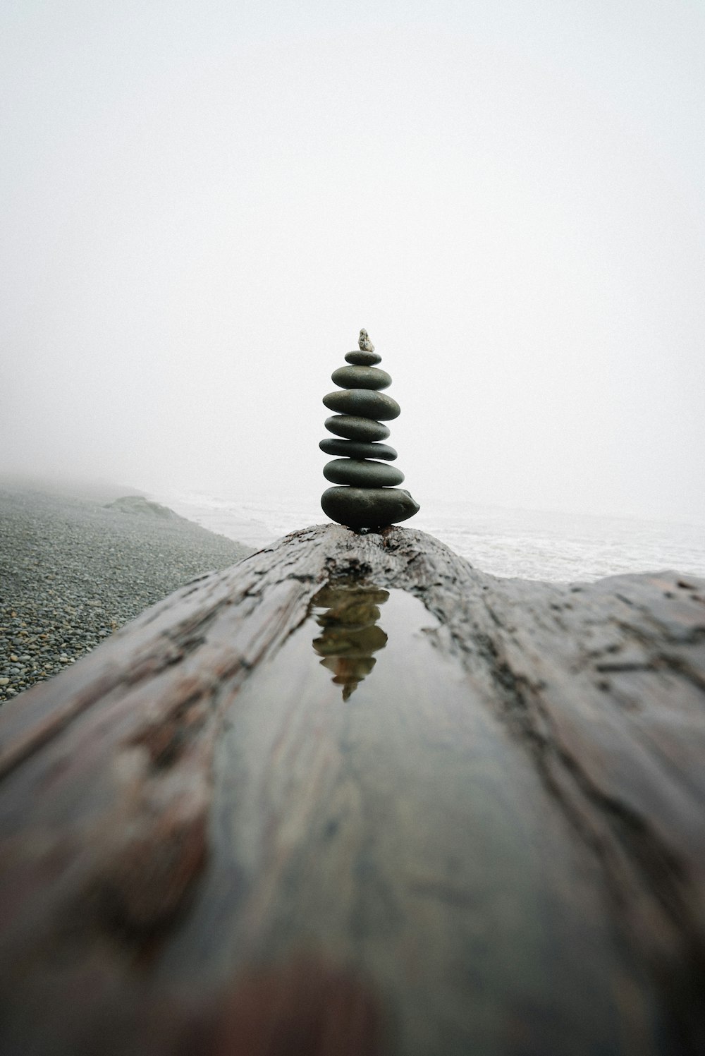 black and white stone on gray sand