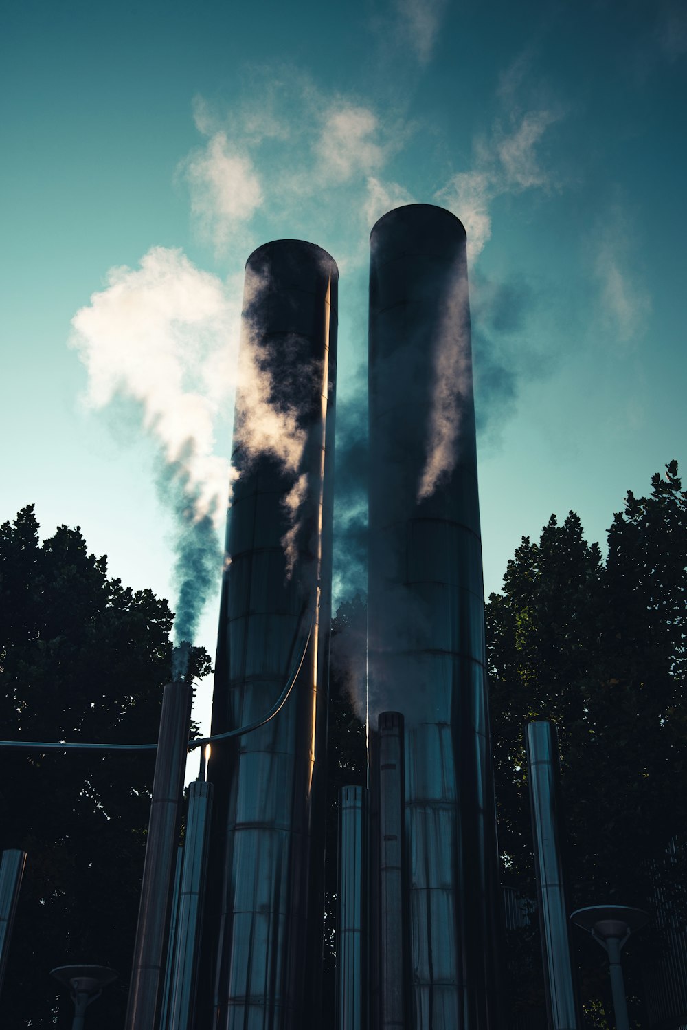 black and white factory under blue sky