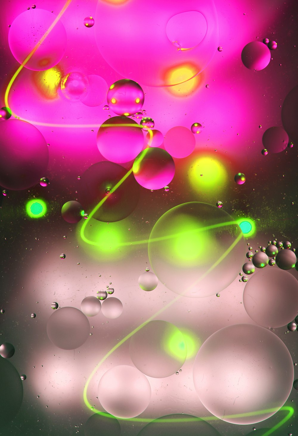 Ilustración de burbujas moradas y verdes