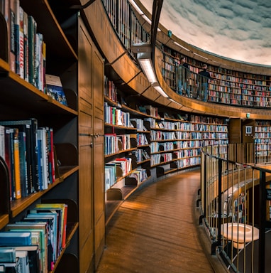 brown wooden book shelves with books