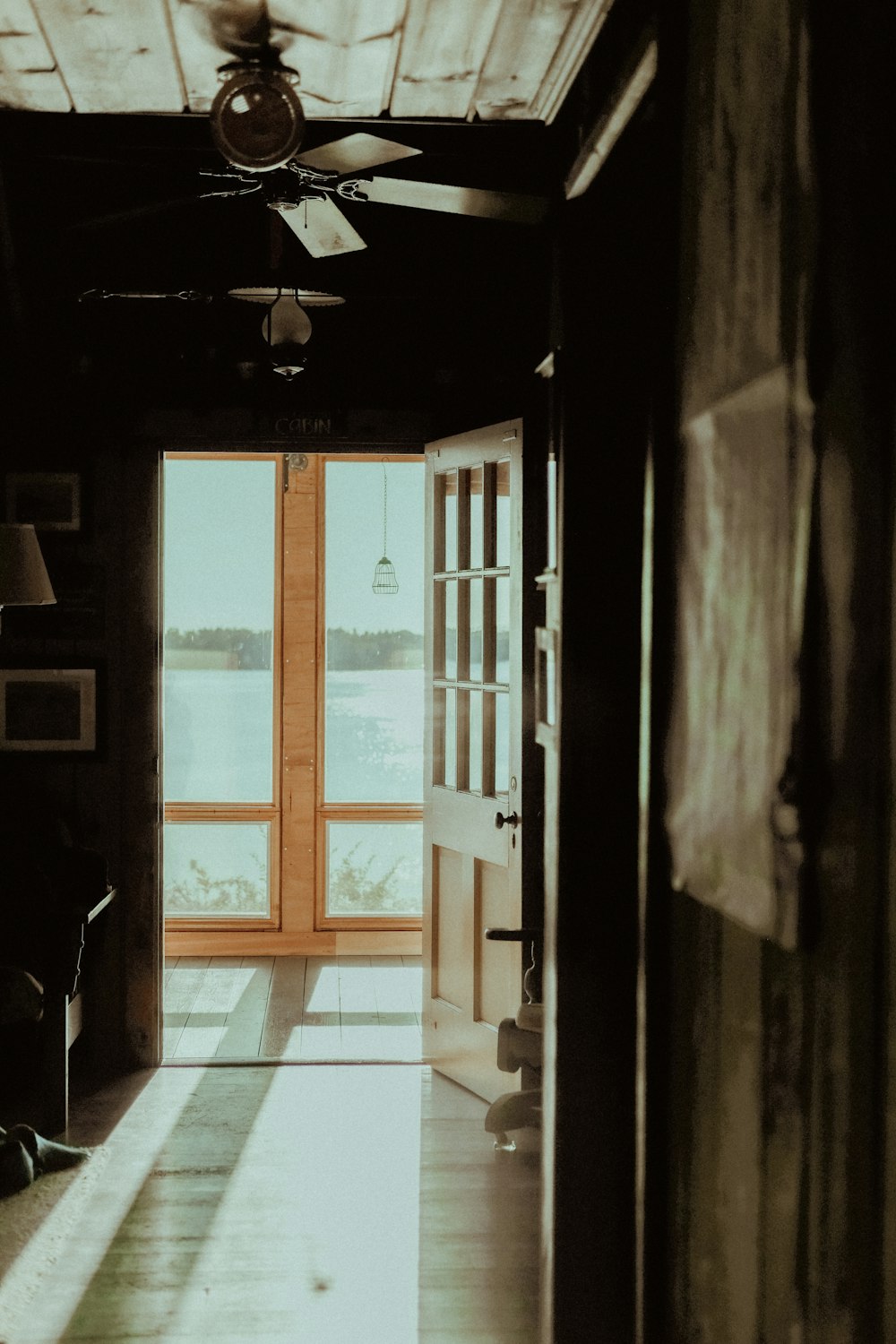 brown wooden framed glass door