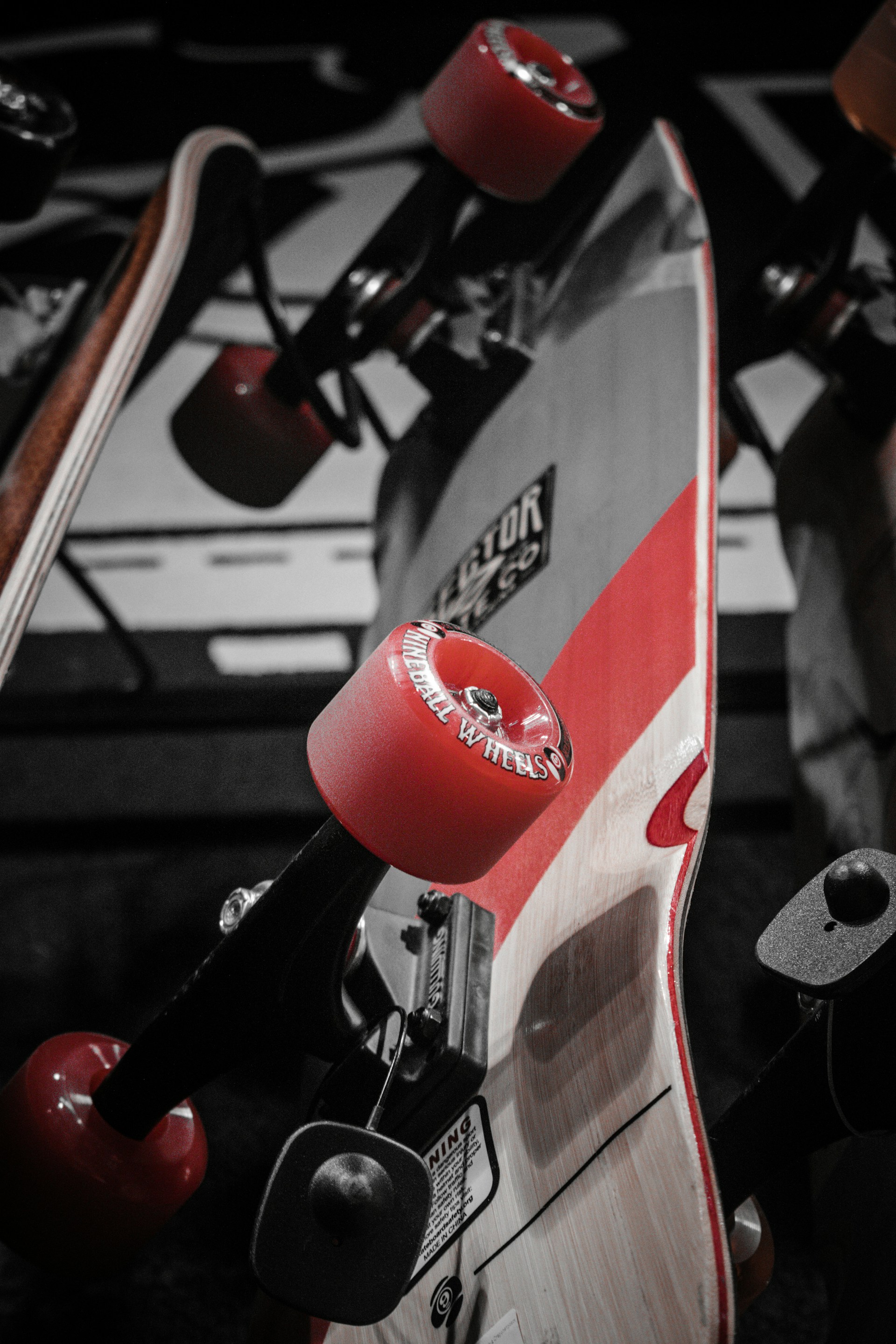 a close up of a skateboard on a wall