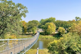 white bridge over river surrounded by green trees during daytime