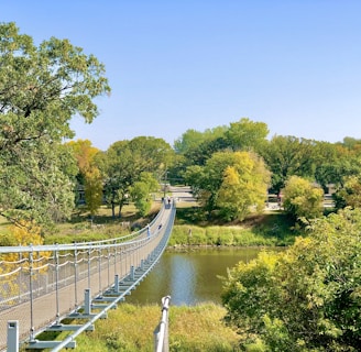 white bridge over river surrounded by green trees during daytime