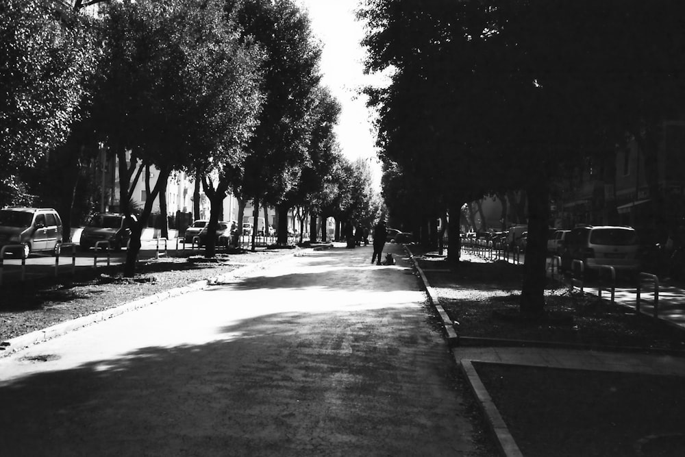 grayscale photo of people walking on park