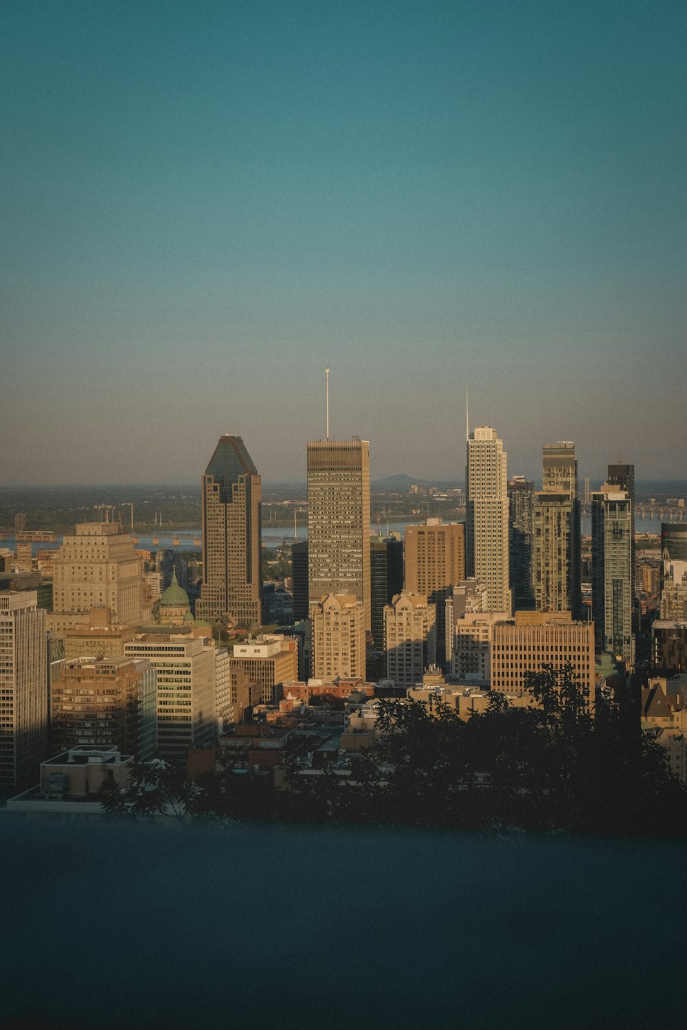 city skyline during night time