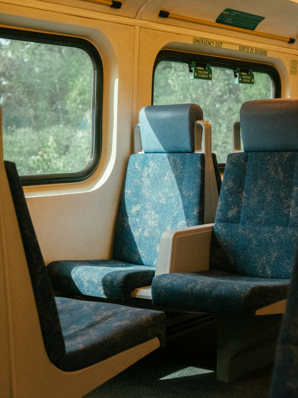 blue and brown bus seats