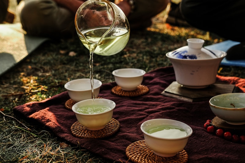 Green tea in a glass cup