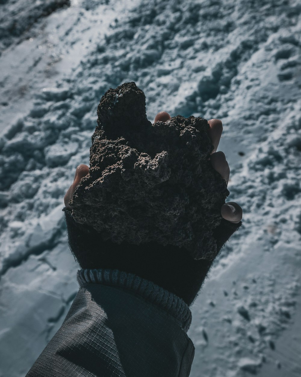 person holding black and brown stone